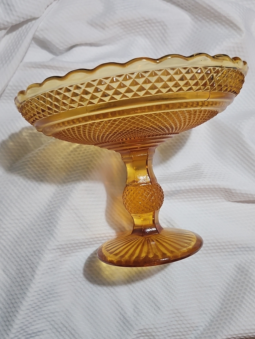 Amber Glass Pedestal Compote Footed Bowl - Unbranded
